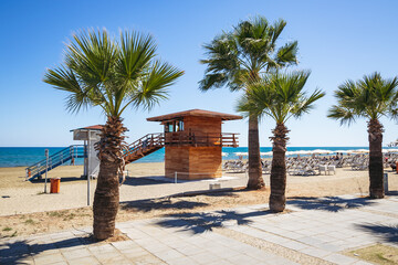 Lifeguard tower on a beach called Mackenzie in Larnaca city, Cyprus