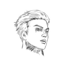 sketch of a handsome man's head on a white background