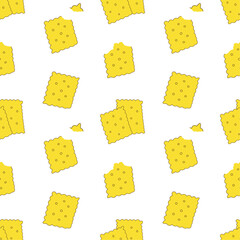 Seamless pattern with crackers. Cookies on white background. Healthy snack.