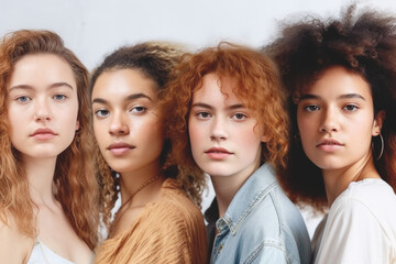Portrait of a group of diverse young beautiful women, Generative ai
