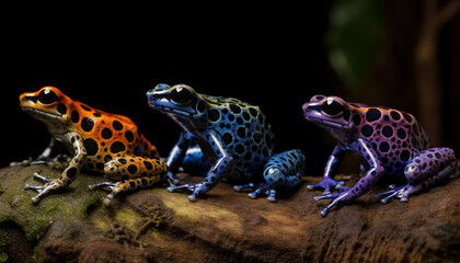 Fototapeta premium Endangered poison arrow frog sitting in water generated by AI