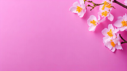 Naklejka na ściany i meble Abstract background of macro cherry blossom tree branch on pink background, copy space, birthday, mother's day, valentines day, wedding