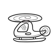 Helicopter in doodle sketch lines. Cartoon childish style. Hand drawn vector illustration isolated on white background.