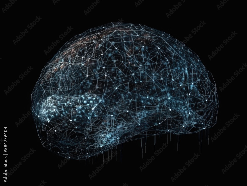 Poster the human brain in the form of a neural network. technologies. ai generative.