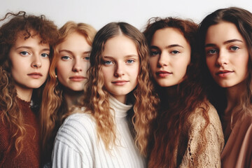 Obraz premium Portrait of a group of diverse young beautiful women, Generative ai