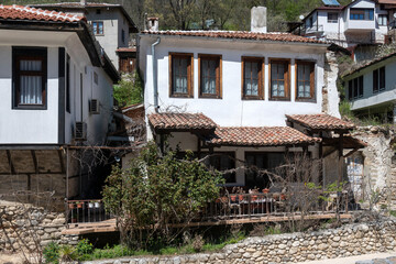 Typical street and old houses at town of Melnik, Bulgaria