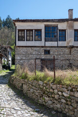 Typical street and old houses at town of Melnik, Bulgaria