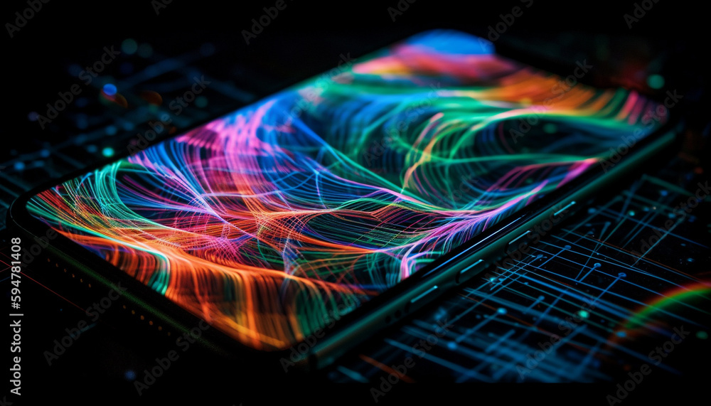 Aufkleber glowing abstract pattern of modern technology chaos generated by ai