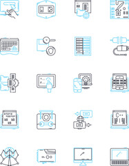 Solar energy linear icons set. Photovoltaics, Panel, Sunlight, Renewable, Efficiency, Cells, Inverter line vector and concept signs. Battery,Module,Clean outline illustrations