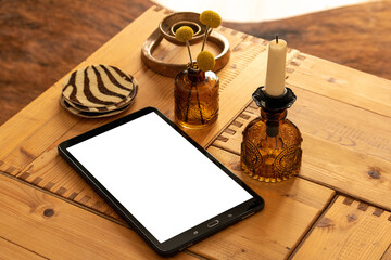 Tablet Mock up /  vector with blank screen isolated / Generic tablet Mockup on table  / Isolated...