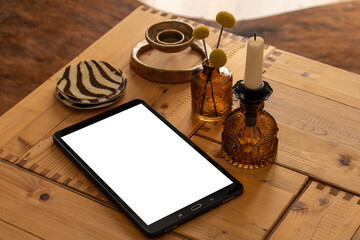 Tablet Mock up /  vector with blank screen isolated / Generic tablet Mockup on table  / Isolated...