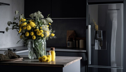 Fresh yellow bouquet, nature elegance indoors generated by AI