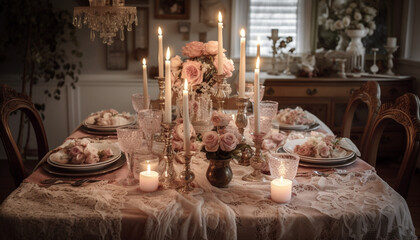 Luxury candlelight dinner party elegant table decor generated by AI
