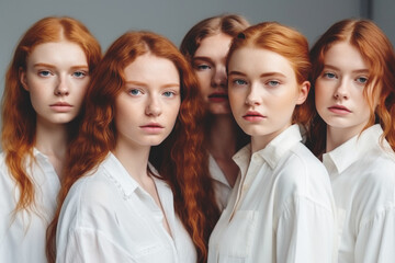 Fototapeta premium Portrait of a group of young beautiful redhead women, Generative ai