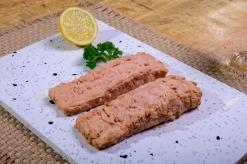 Tasty vegetarian vegan fish free salmon steak, healthy food