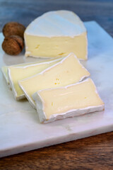 French white mold soft cow milk cheese Caprice des Dieux from Haute-Marne region, France