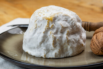 Cheese collection, soft cow French cheese with mold Gaperon artisanal lavored with cracked peppercorns and garlic produced in Auvergne