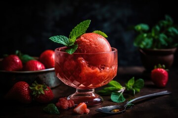 A sweet and tangy strawberry sorbet, generative ai, ai, generative