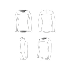 Womens long sleeve sport t-shirt with crew neck technical cad mockup template front and back and side views.ai