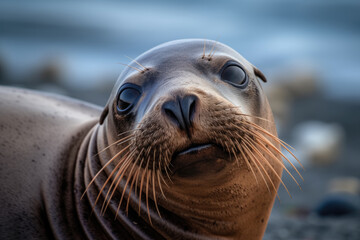 Obraz premium Sealion looking at the camera, beautiful background.