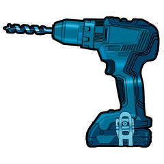 Perceuse électrique sans fil avec forêt métallique et sa batterie (vectoriel)