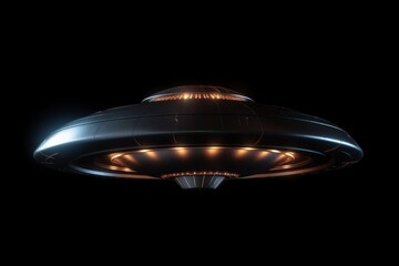 ufo in the sky at night, isolated on black background, generative ai