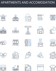 Apartments and accomodation line icons collection. Skyline and horizon, Shelter and house, Building and structure, Property and estate, Residency and dwelling, Site and plot, Flat and unit vector and