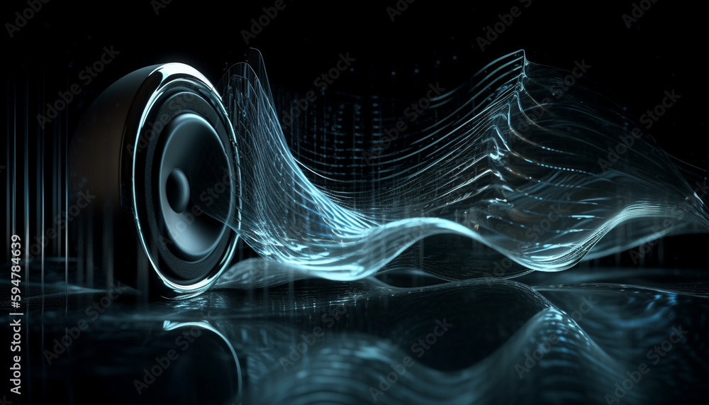 Poster glowing futuristic abstraction blue wave pattern flows generated by ai