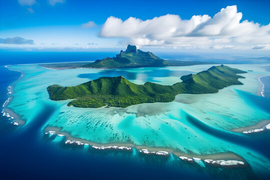 Aerial view of Bora Bora island, ai generative illustration