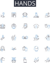 Hands line icons collection. Fingers, Palms, Mitts, Paws, Claws, Grasps, Touches vector and linear illustration. Grips,Nails,Digits outline signs set