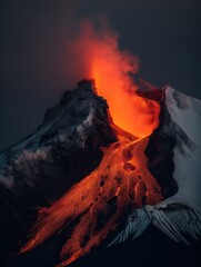 Fototapeta na wymiar A volcano erupts lava as it erupts into the air. AI generative image.