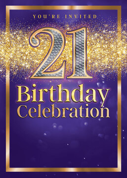 21st Birthday Celebration Purple Gold Invitation Template