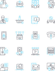 Mass media linear icons set. Journalism, Broadcasting, News, Media, Advertising, Television, Radio line vector and concept signs. Social,Communication,Nerk outline illustrations