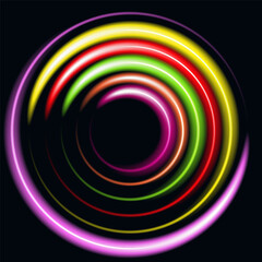 Multicolored neon circles on a dark background