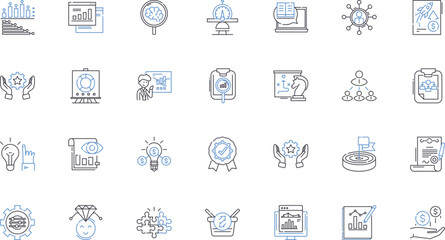 Game plan and tactic line icons collection. strategy, approach, execution, planning, perspective, method, blueprint vector and linear illustration. maneuver,ploy,scheme outline signs set