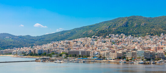 Fototapeta na wymiar Cityscape and sea in Kavala city, Macedonia, Greece, Europe in summer