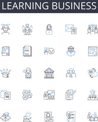 Learning business line icons collection. Pursuing education, Study commerce, Acquiring knowledge, Mastering marketing, Advancing career, Developing vocation, Gaining expertise vector and linear