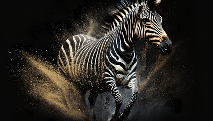 Fototapeta na wymiar Splash paint zebra with black background. Generative AI