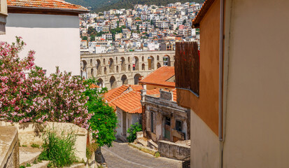 Old town and aqueduct in Kavala, Macedonia, Greece, Europe in summer