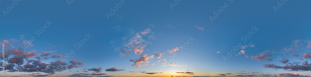 Canvas Prints sunset sky with evening clouds as seamless hdri 360 panorama view with zenith in spherical equirecta
