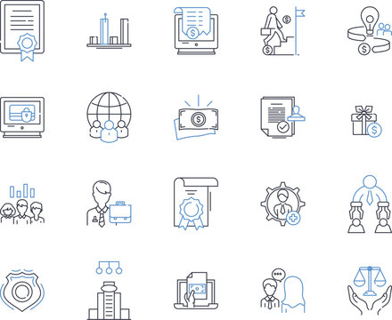 Securities industry line icons collection. Stocks, Bonds, Securities, Investments, Brokerage, Trading, Shares vector and linear illustration. Wall Street,Equities,Securities exchange outline signs set