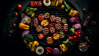 Grilled Gourmet Meat and Vegetable Plate Outdoors generated by AI
