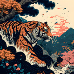 Tiger in the woods