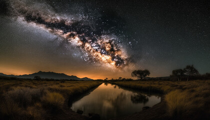 Fototapeta na wymiar Glowing star trail in Milky Way sky generated by AI