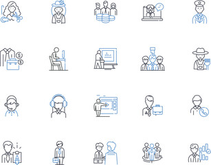 Engagement seeking line icons collection. Connection, Bonding, Interaction, Commitment, Support, Relationship, Communication vector and linear illustration. Empathy,Trust,Unity outline signs set