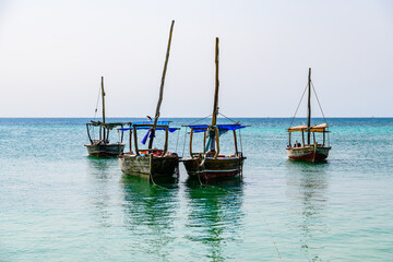 Traditional wooden fishing boats at Zanzibar island, Tanzania