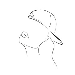 lineart of a rebel girl with a cap dressed upside down, vector illustration