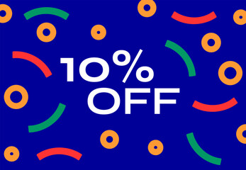 Obraz premium 10% off exhibition banner with geometric shapes in blue and yellow colors