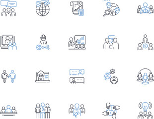 Obraz premium Profit-sharing agreement line icons collection. Collaboration, Bonus, Revenue, Equity, Compensation, Partnership, Payout vector and linear illustration. Return,Investment,Stake outline signs set