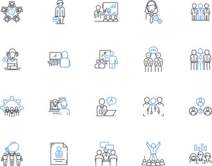 Administrative command line icons collection. Control, Authorize, Regulate, Manage, Direct, Govern, Coordinate vector and linear illustration. Monitor,Supervise,Organize outline signs set